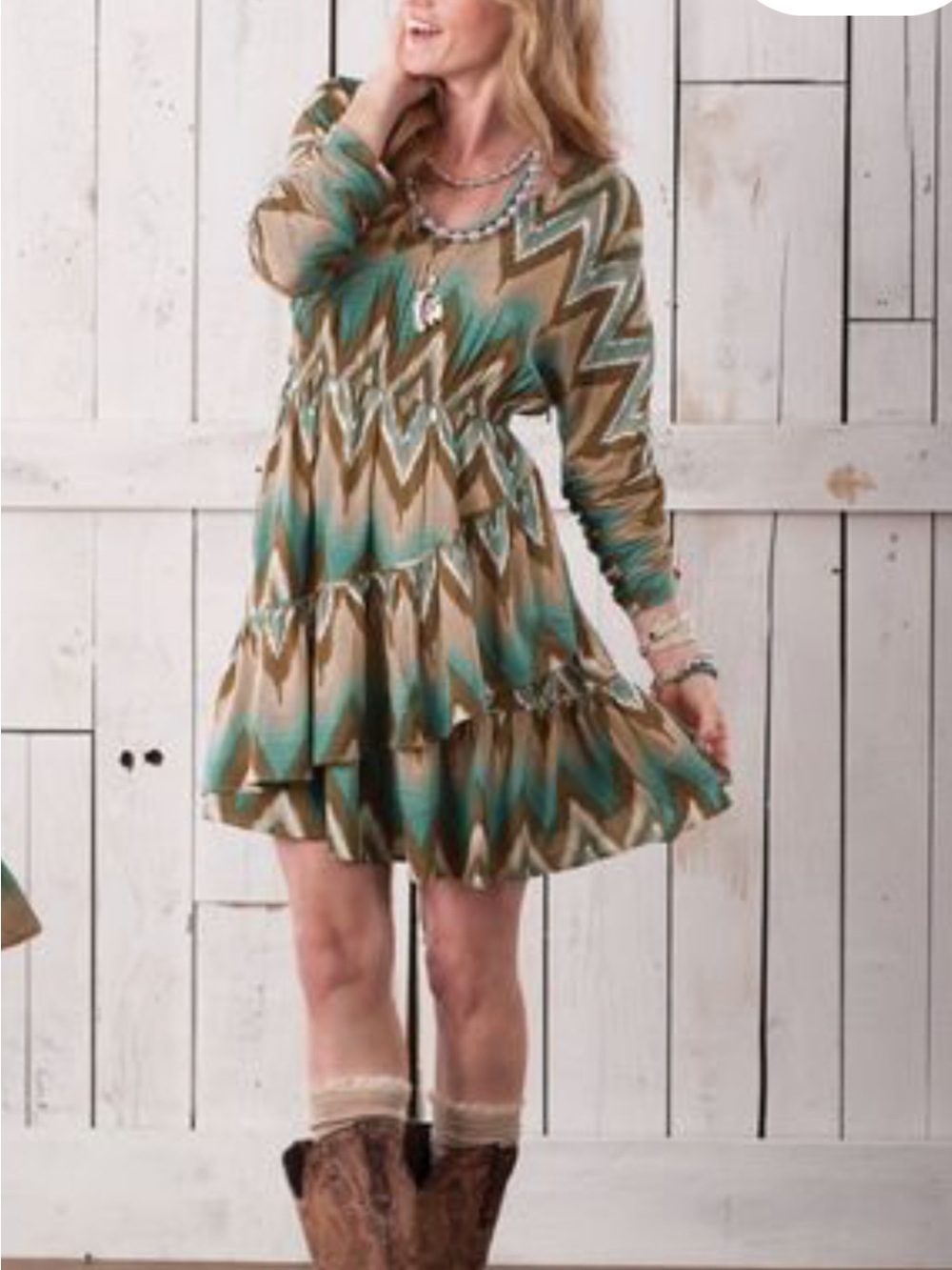 Ariat Chevron Mini Dress in Teal and Tan